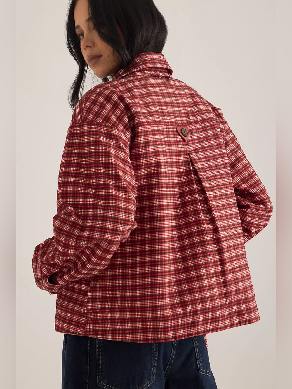 Anthropologie Damson Madder Marcelle Reversible Barn Jacket Plaid Khaki 8 NWT - Picture 2 of 15
